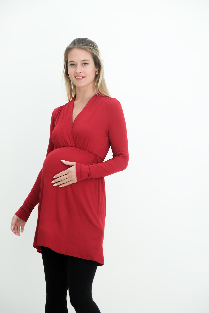 Eleanor | Maternity Long Sleeve Mini Wrap Dress with V-Neck