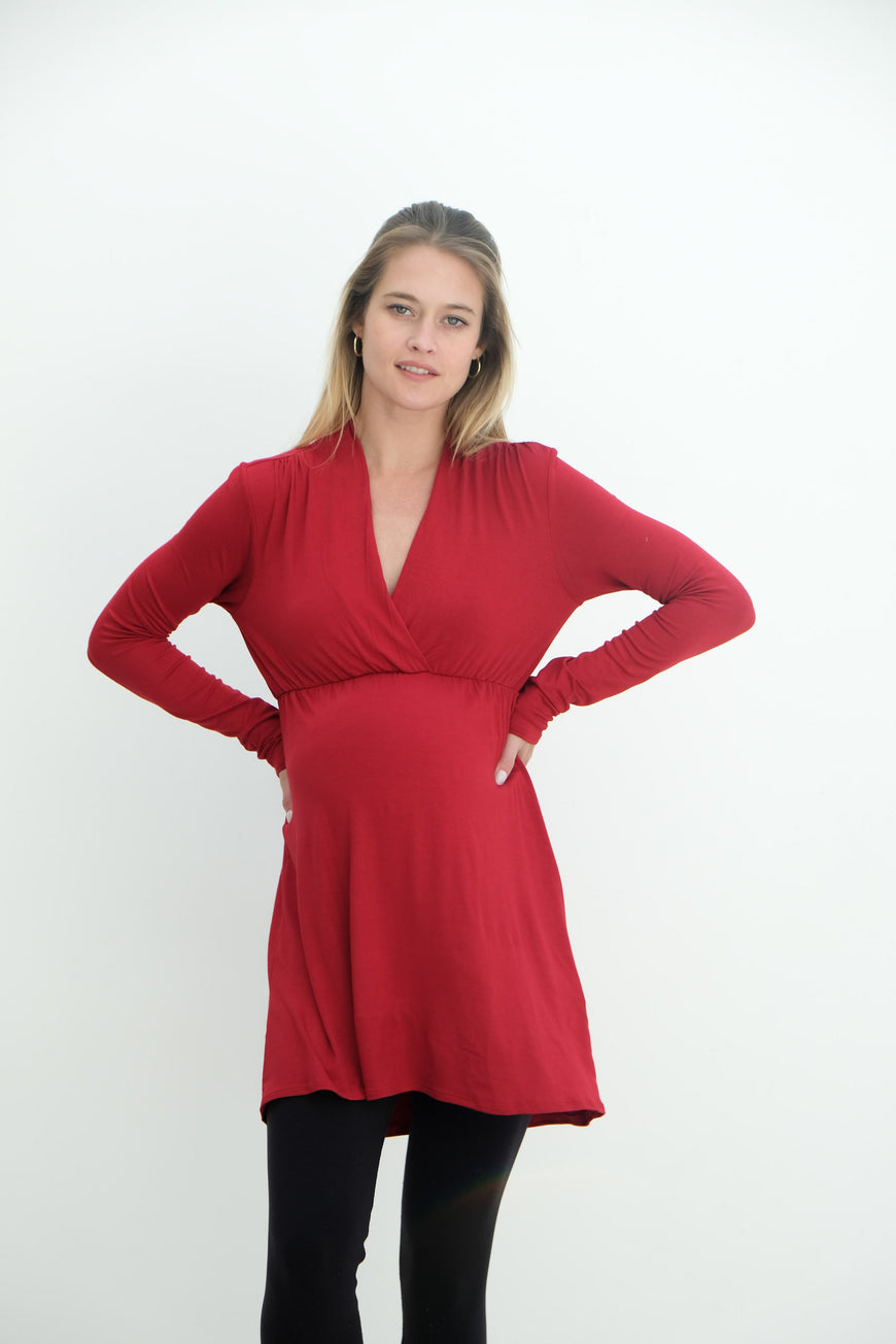 Eleanor | Maternity Long Sleeve Mini Wrap Dress with V-Neck