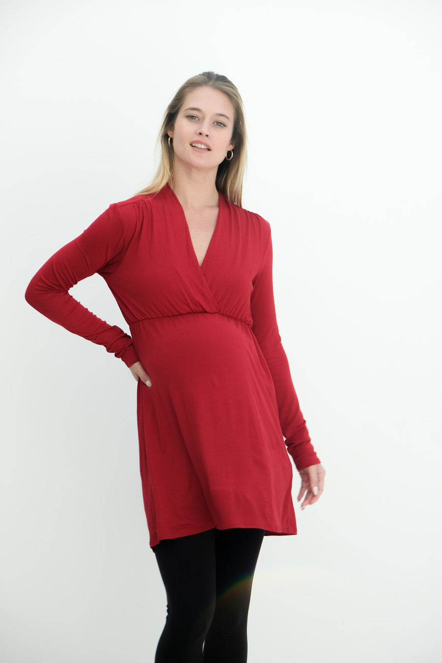 Eleanor | Maternity Long Sleeve Mini Wrap Dress with V-Neck