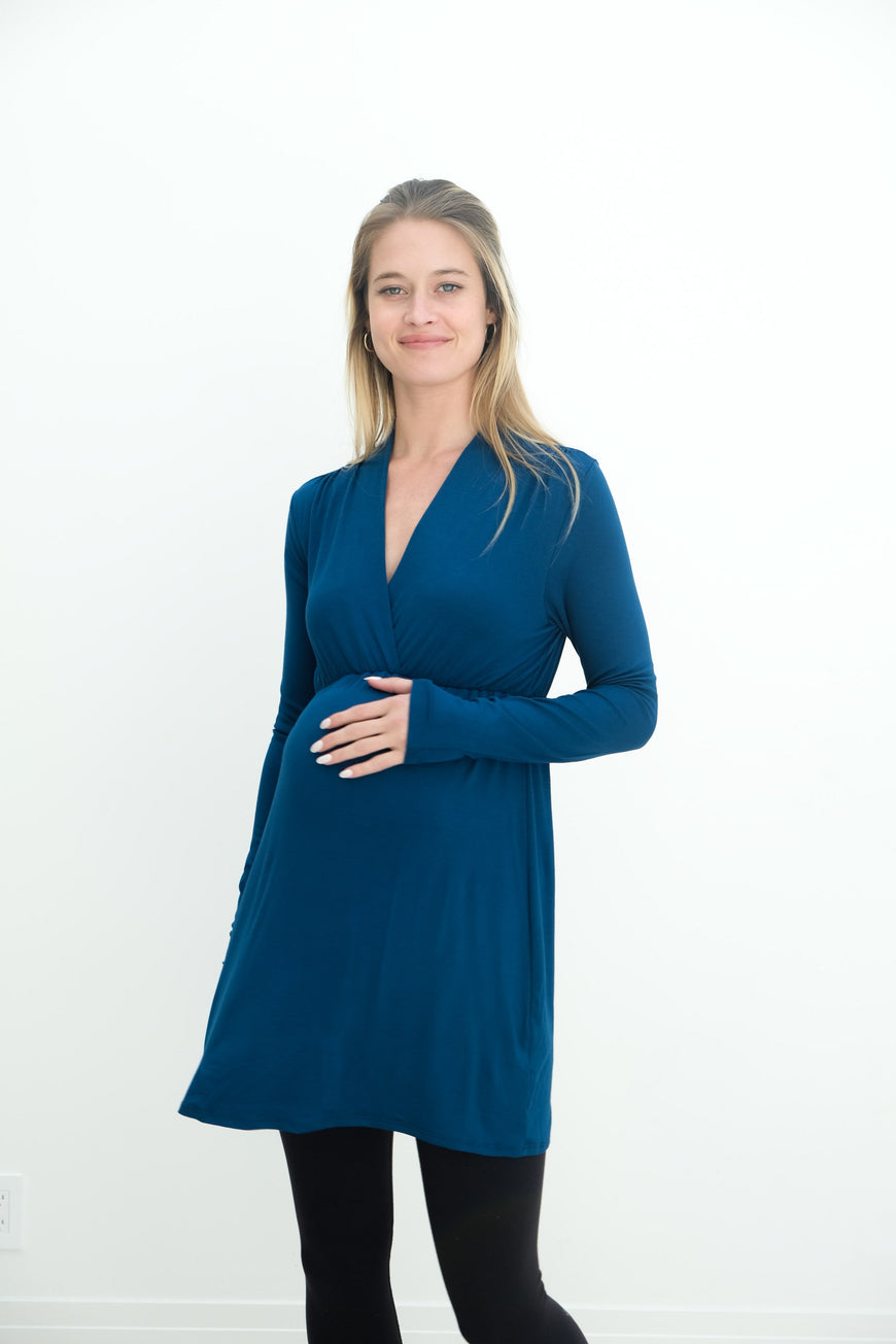 Eleanor | Maternity Long Sleeve Mini Wrap Dress with V-Neck