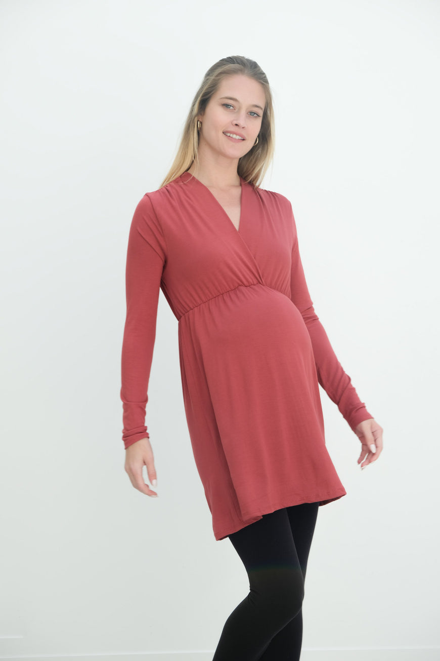 Eleanor | Maternity Long Sleeve Mini Wrap Dress with V-Neck