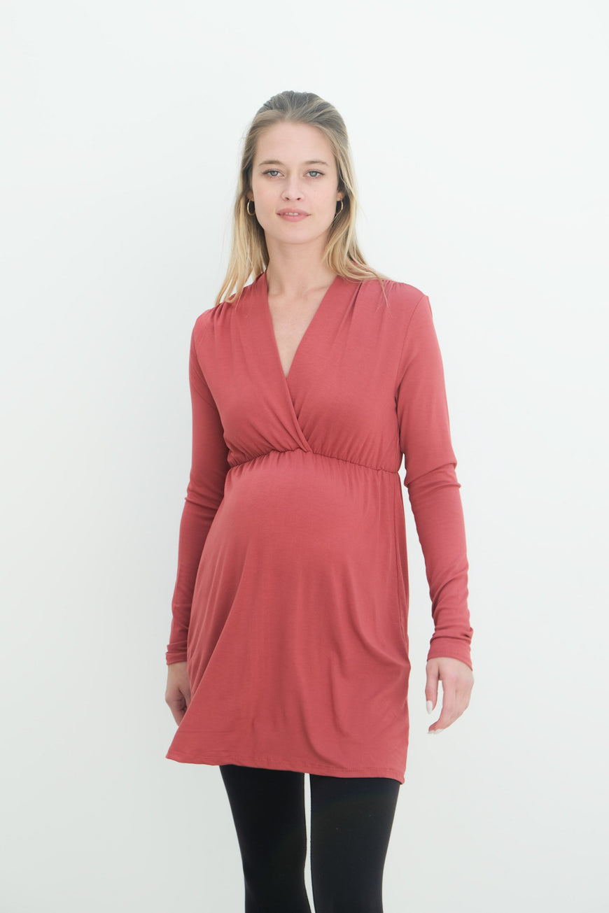 Eleanor | Maternity Long Sleeve Mini Wrap Dress with V-Neck
