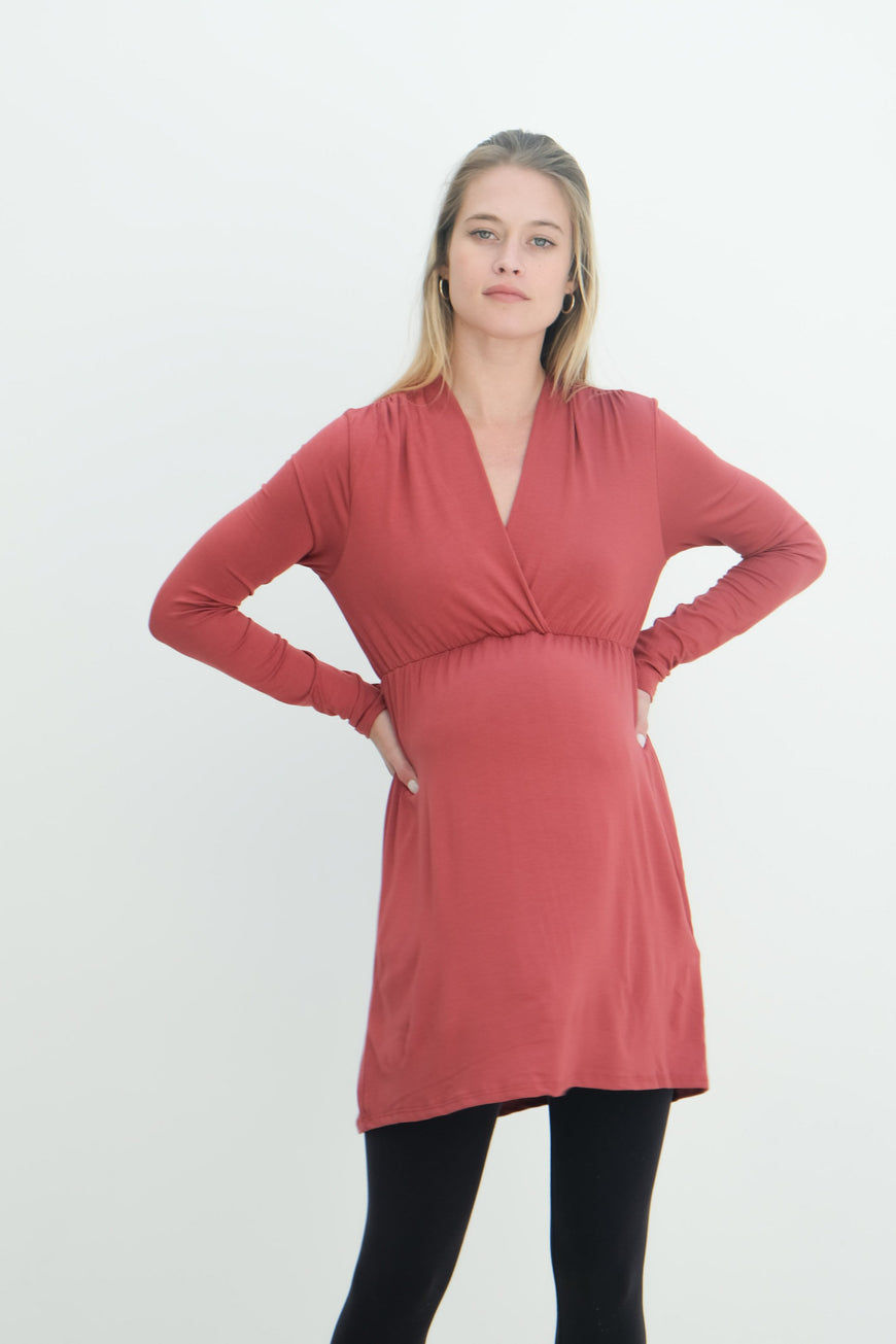 Eleanor | Maternity Long Sleeve Mini Wrap Dress with V-Neck
