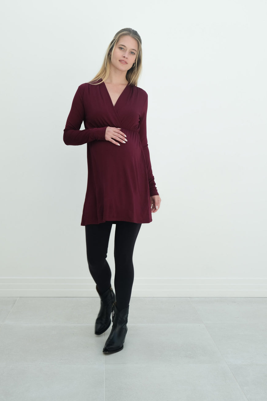 Eleanor | Maternity Long Sleeve Mini Wrap Dress with V-Neck