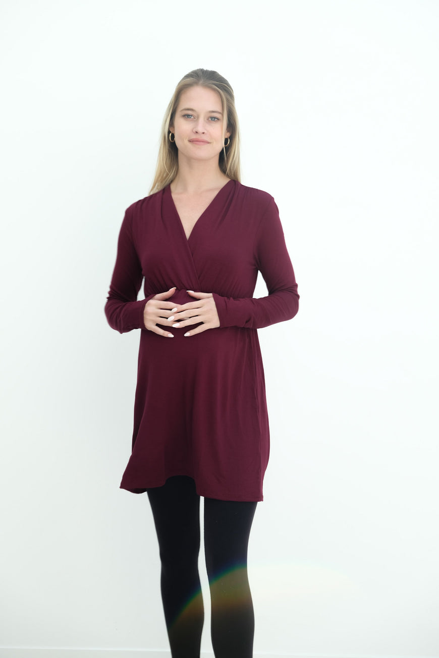 Eleanor | Maternity Long Sleeve Mini Wrap Dress with V-Neck
