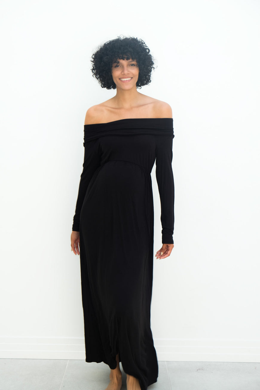 Delaney | Maternity Maxi Strapless Dress with Long Sleeves