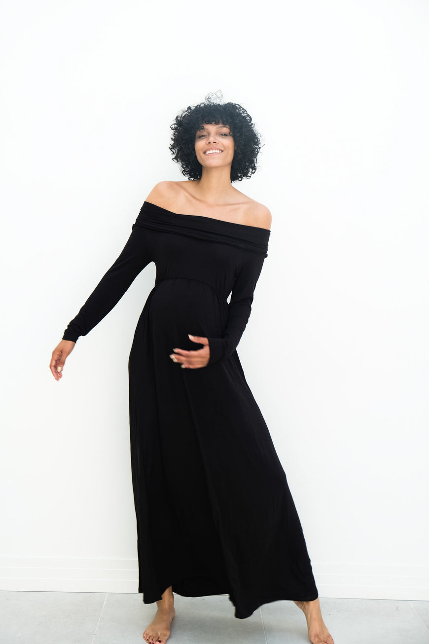 Delaney | Maternity Maxi Strapless Dress with Long Sleeves