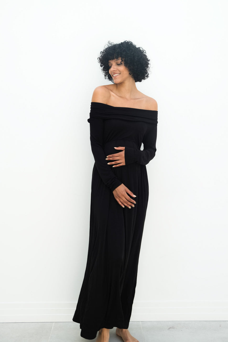 Delaney | Maternity Maxi Strapless Dress with Long Sleeves
