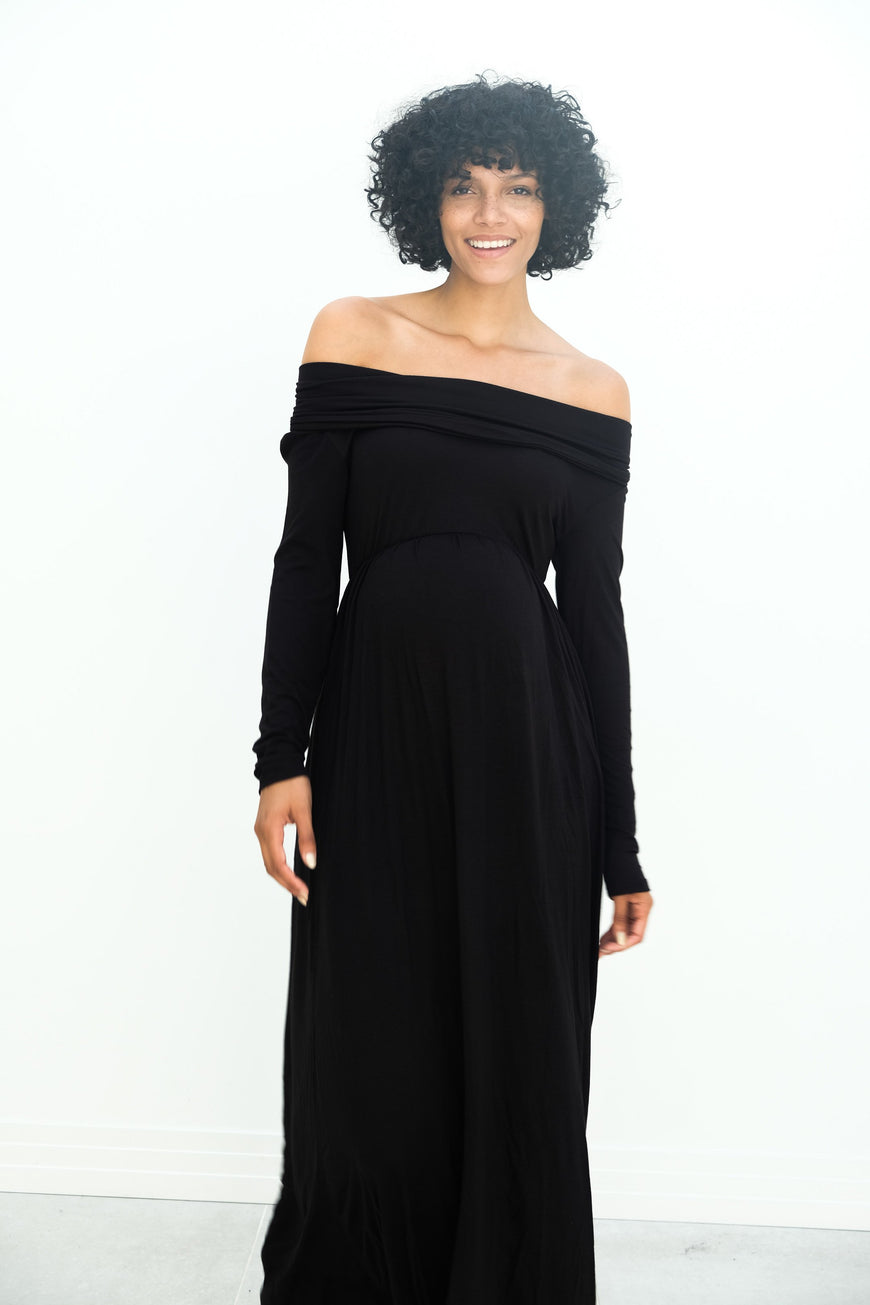 Delaney | Maternity Maxi Strapless Dress with Long Sleeves