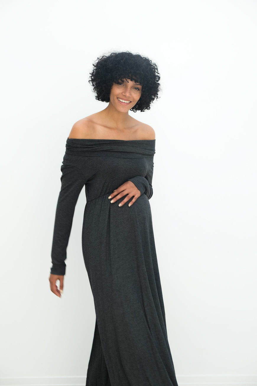 Delaney | Maternity Maxi Strapless Dress with Long Sleeves