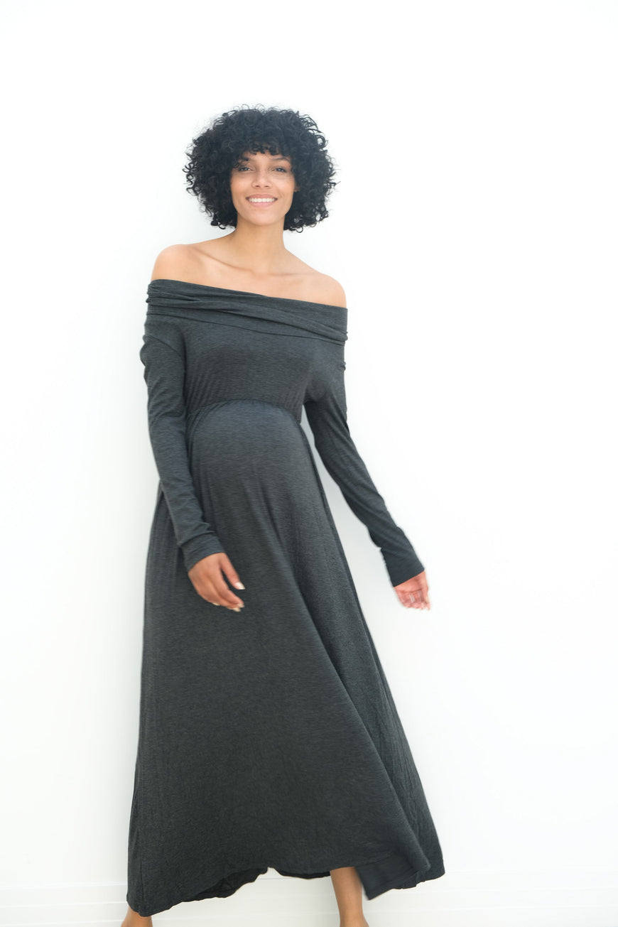 Delaney | Maternity Maxi Strapless Dress with Long Sleeves