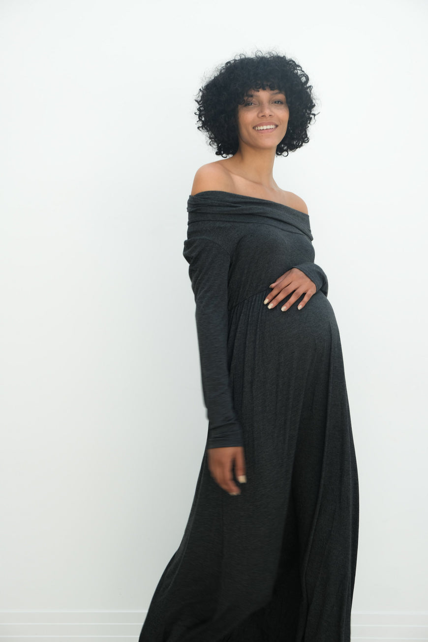 Delaney | Maternity Maxi Strapless Dress with Long Sleeves