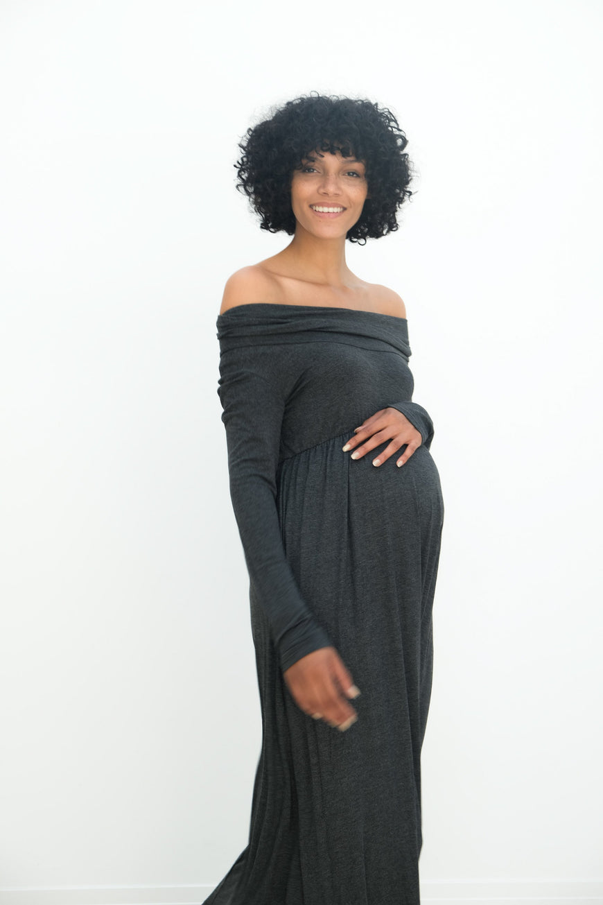 Delaney | Maternity Maxi Strapless Dress with Long Sleeves