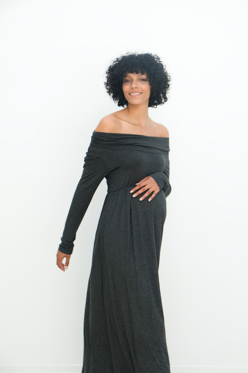 Delaney | Maternity Maxi Strapless Dress with Long Sleeves