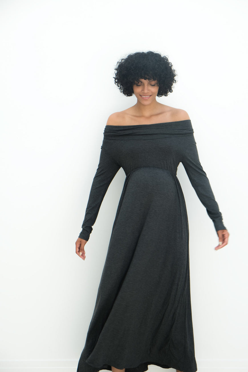 Delaney | Maternity Maxi Strapless Dress with Long Sleeves