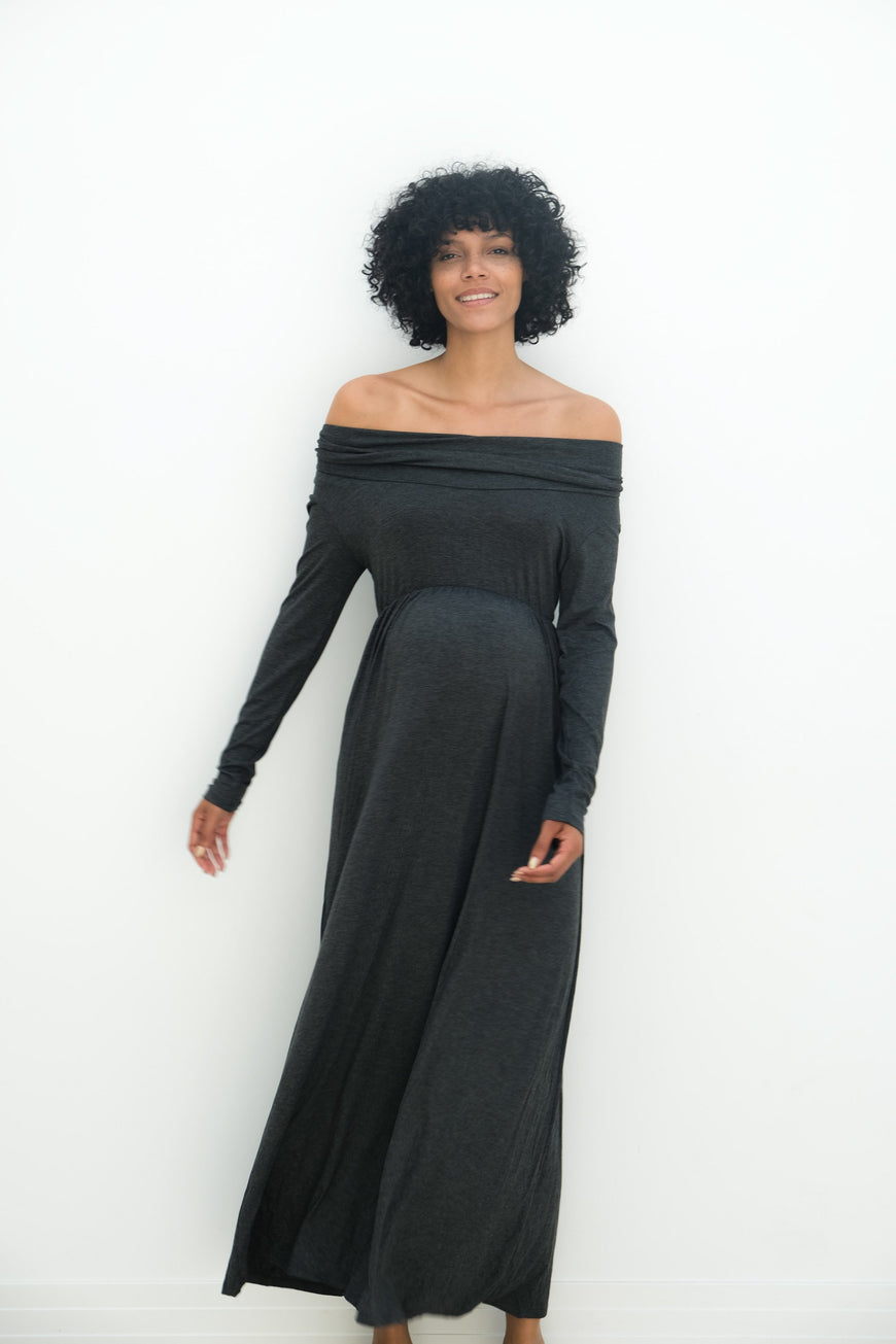 Delaney | Maternity Maxi Strapless Dress with Long Sleeves