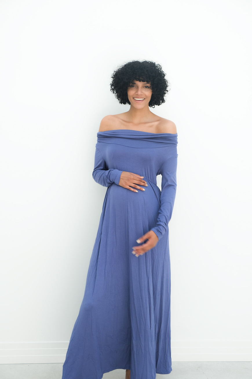 Delaney | Maternity Maxi Strapless Dress with Long Sleeves