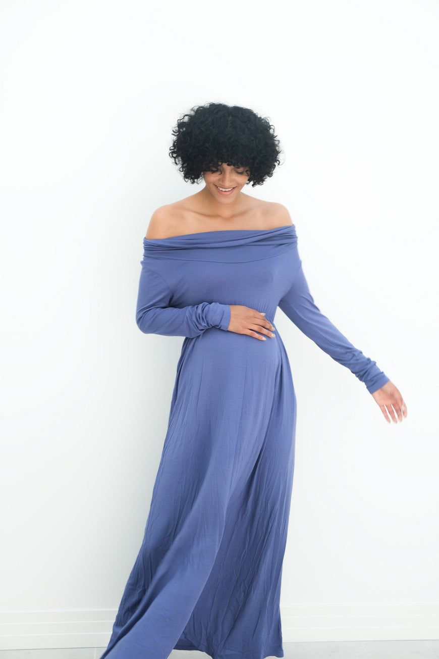 Delaney | Maternity Maxi Strapless Dress with Long Sleeves