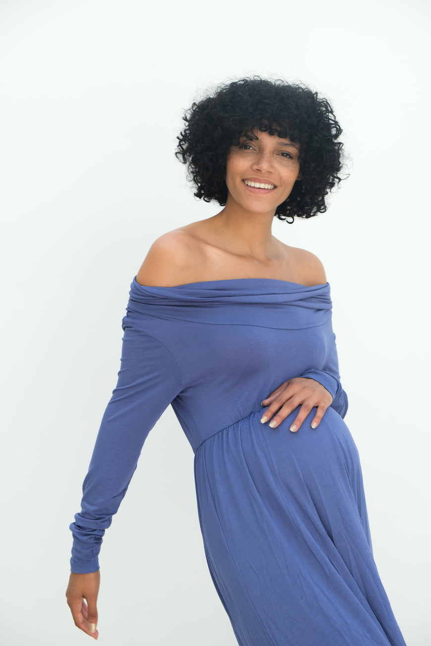 Delaney | Maternity Maxi Strapless Dress with Long Sleeves