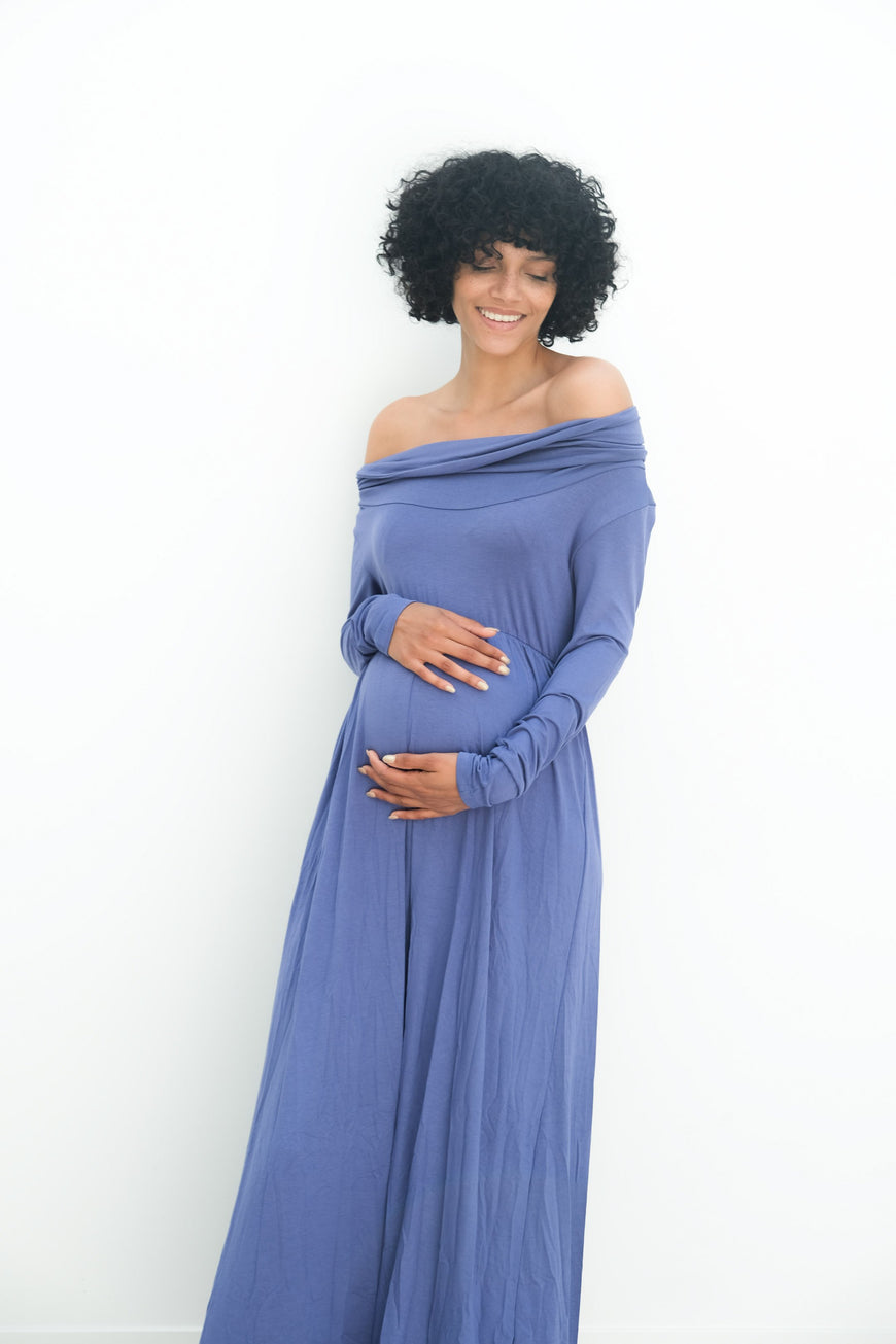 Delaney | Maternity Maxi Strapless Dress with Long Sleeves