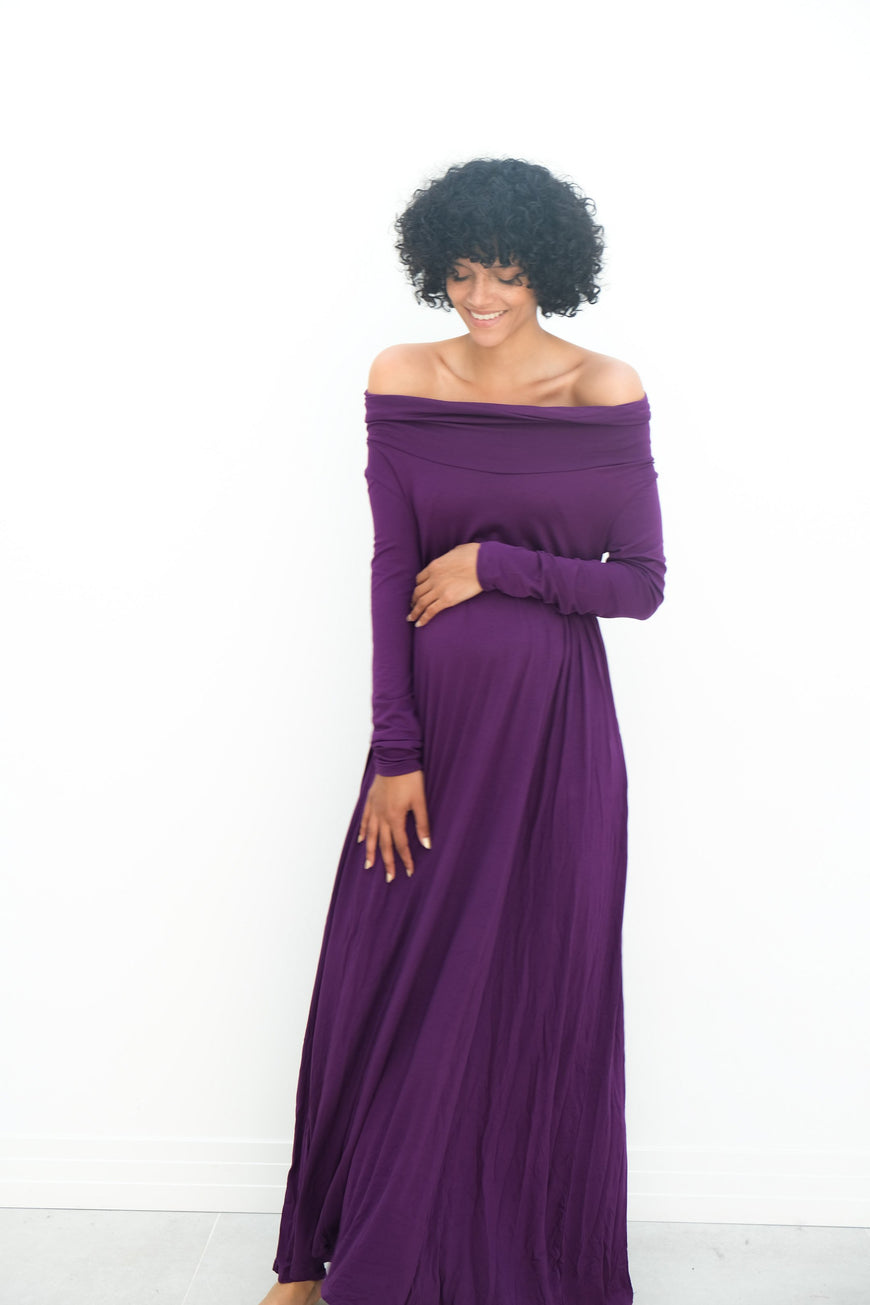 Delaney | Maternity Maxi Strapless Dress with Long Sleeves