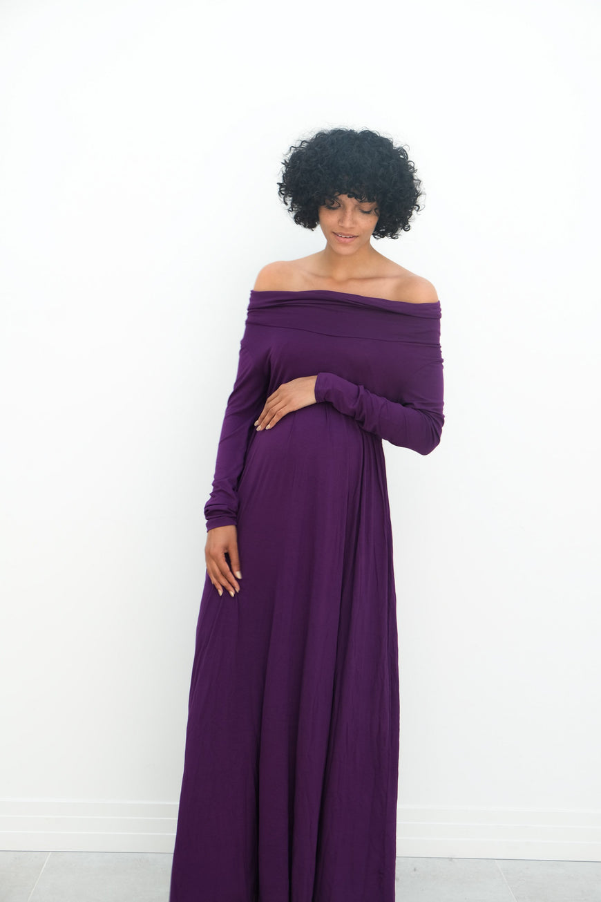 Delaney | Maternity Maxi Strapless Dress with Long Sleeves