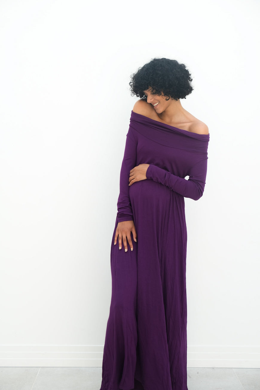 Delaney | Maternity Maxi Strapless Dress with Long Sleeves