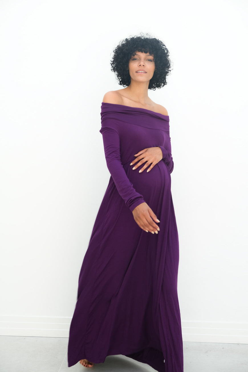 Delaney | Maternity Maxi Strapless Dress with Long Sleeves