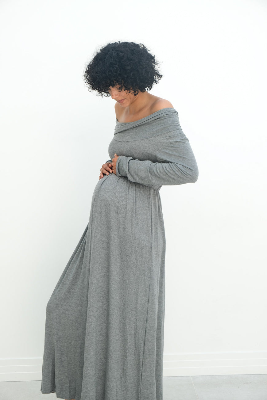 Delaney | Maternity Maxi Strapless Dress with Long Sleeves