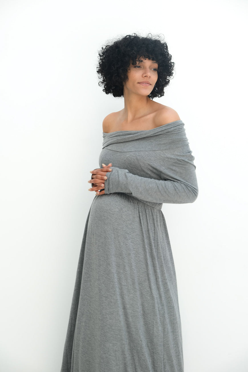 Delaney | Maternity Maxi Strapless Dress with Long Sleeves