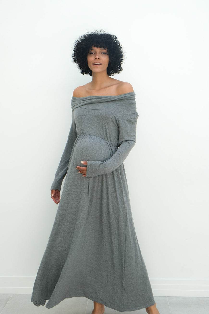 Delaney | Maternity Maxi Strapless Dress with Long Sleeves