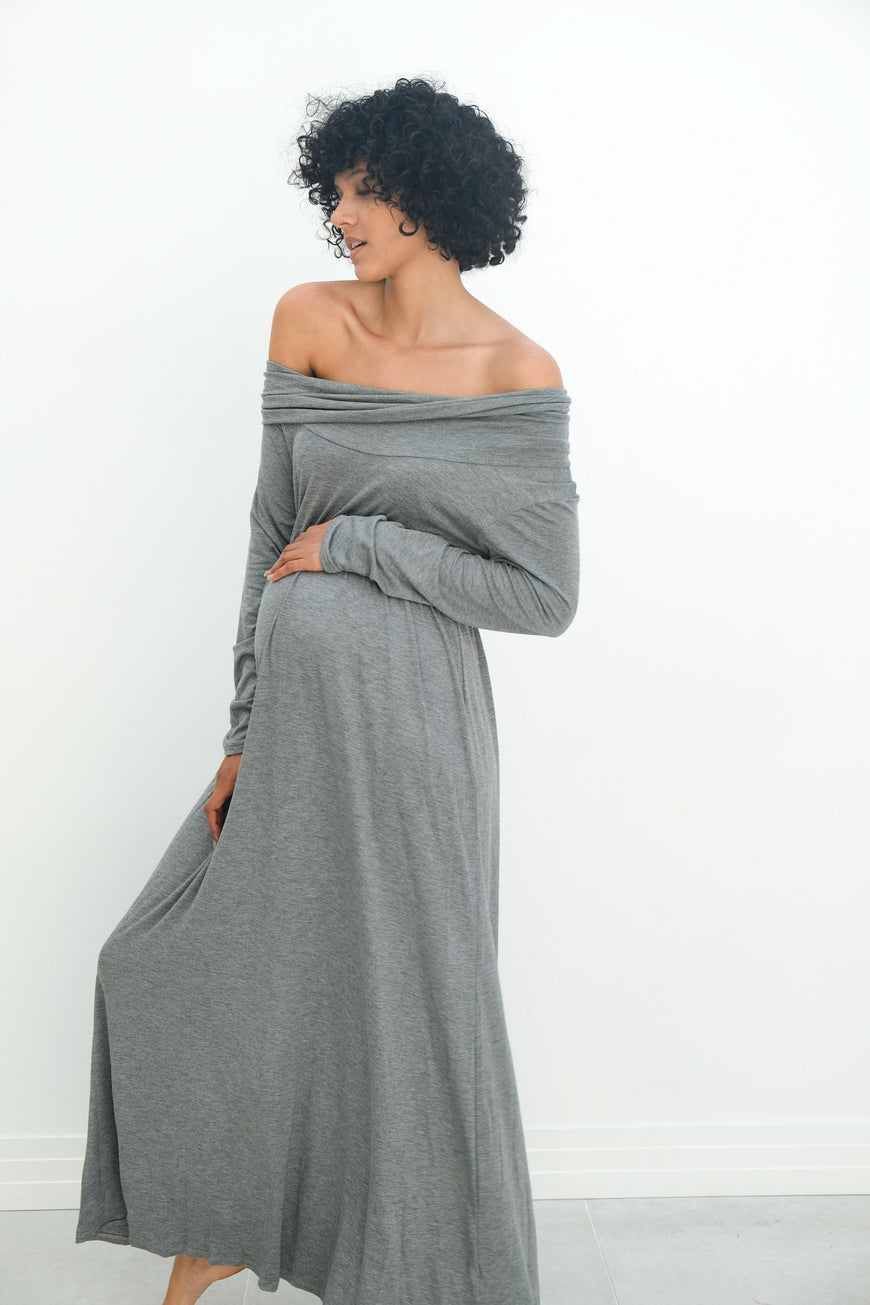 Delaney | Maternity Maxi Strapless Dress with Long Sleeves