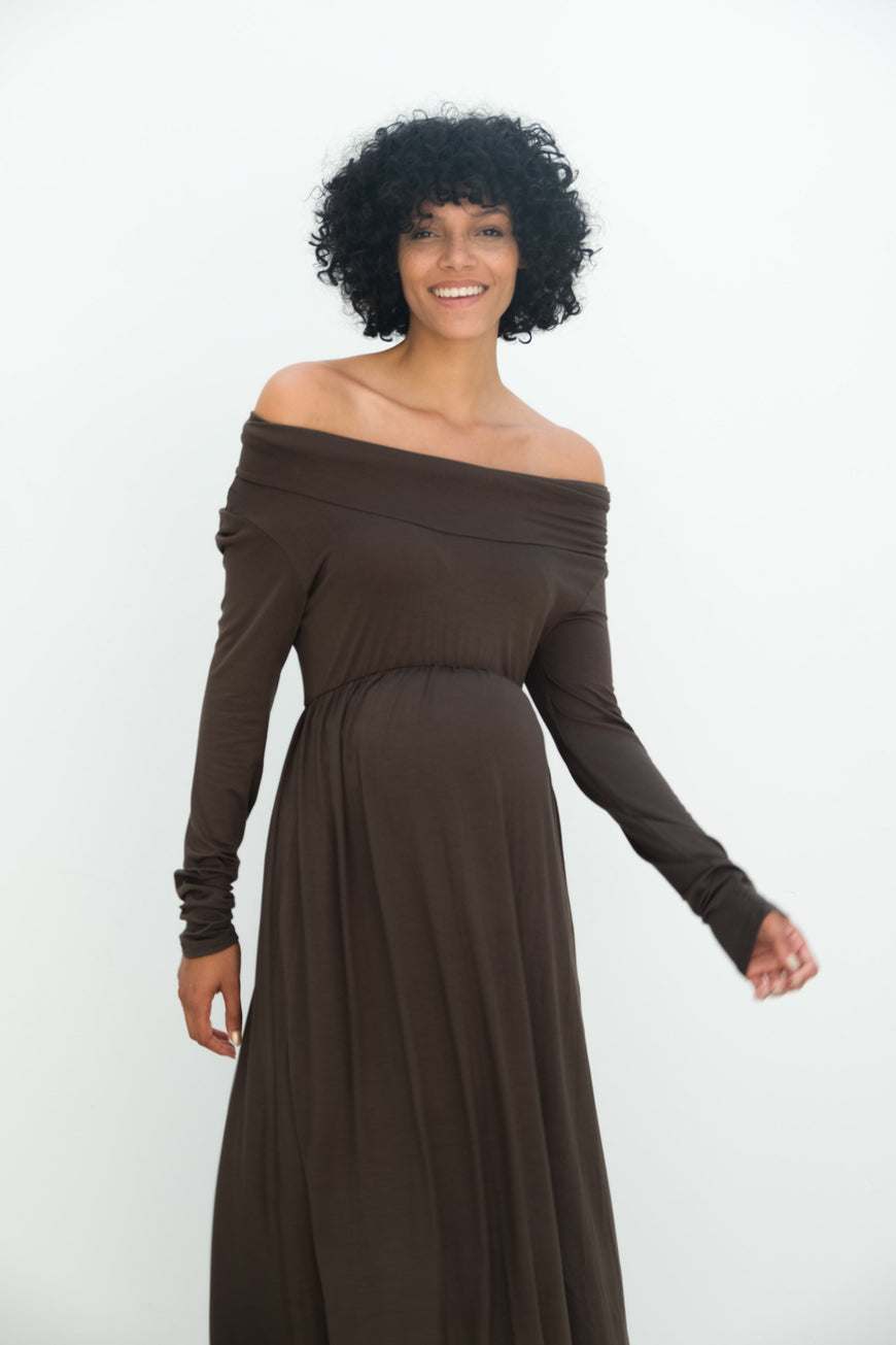 Delaney | Maternity Maxi Strapless Dress with Long Sleeves