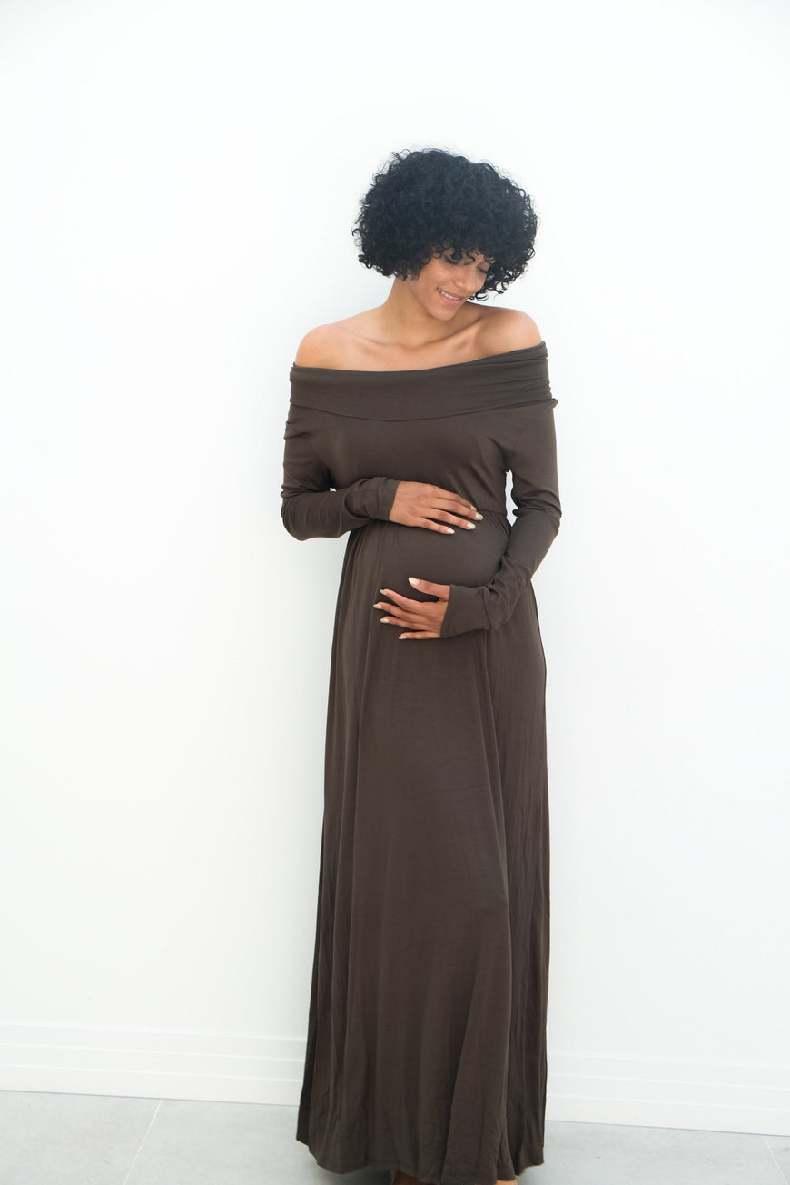 Delaney | Maternity Maxi Strapless Dress with Long Sleeves