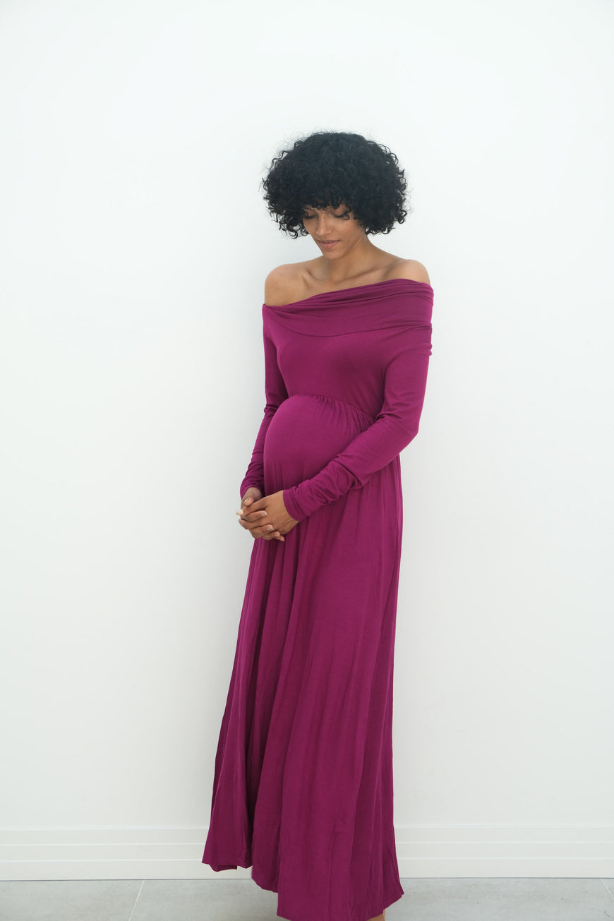 Delaney | Maternity Maxi Strapless Dress with Long Sleeves