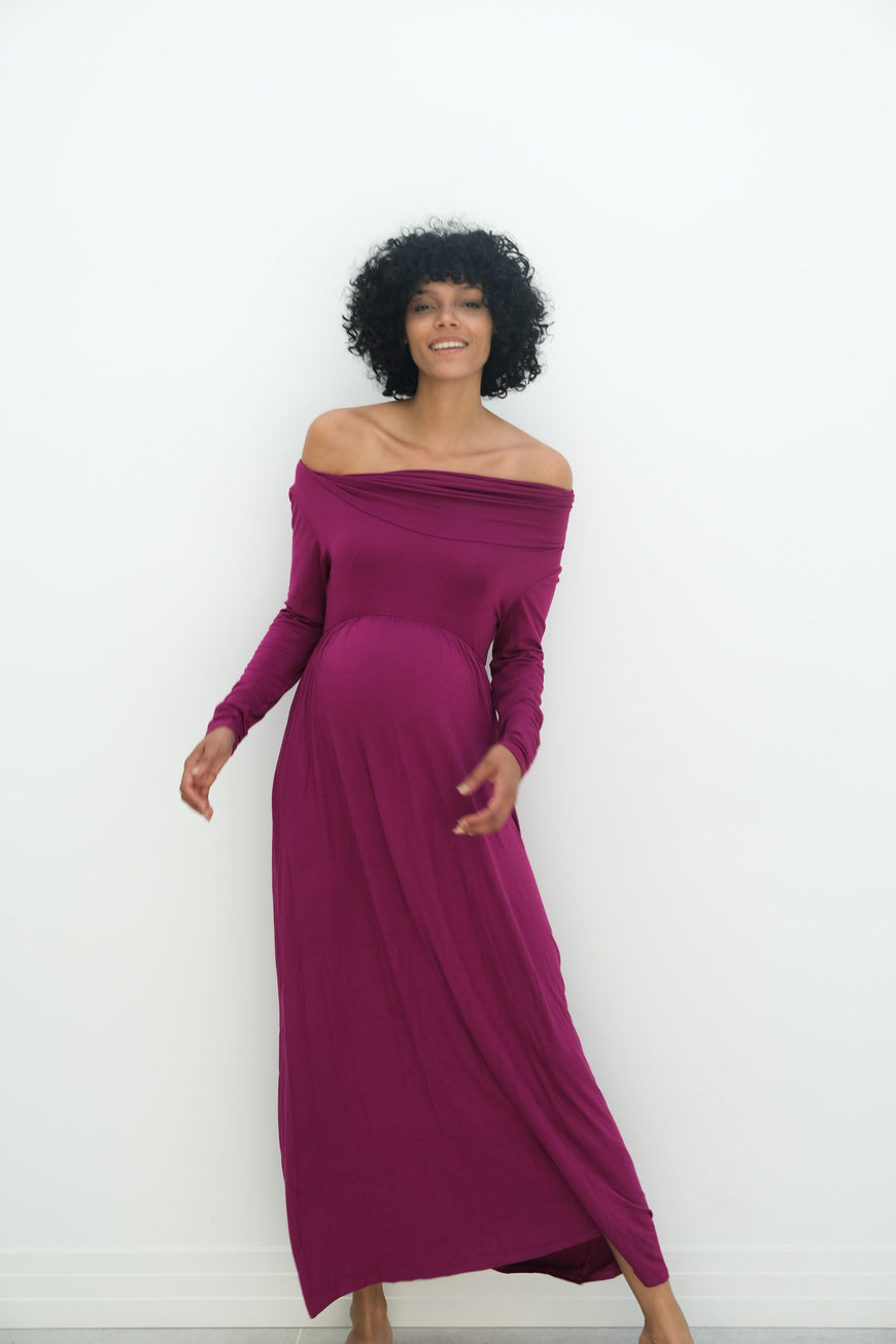 Delaney | Maternity Maxi Strapless Dress with Long Sleeves