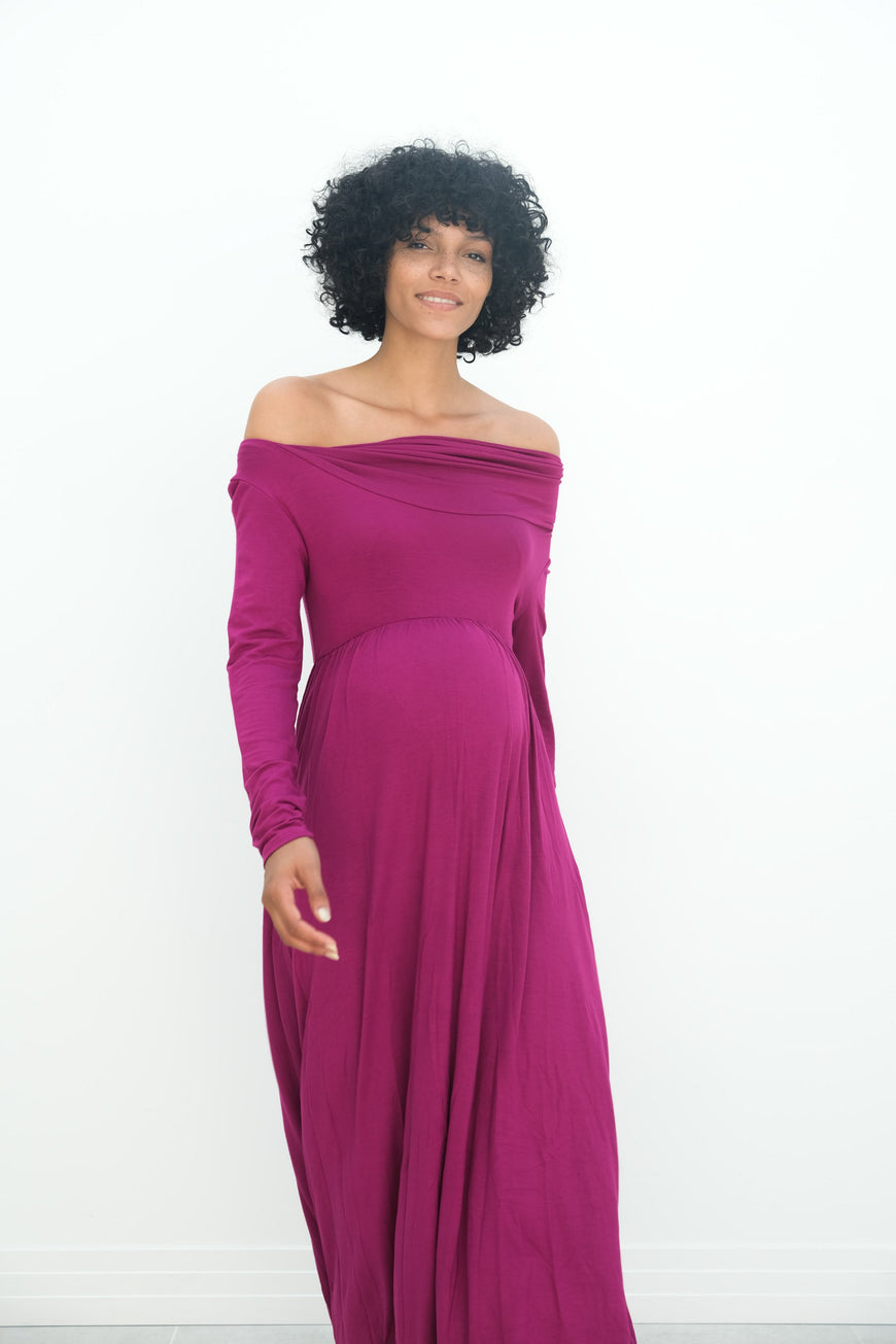 Delaney | Maternity Maxi Strapless Dress with Long Sleeves