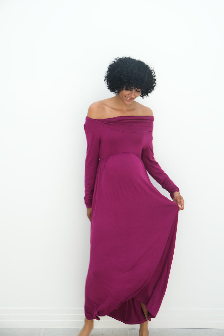 Delaney | Maternity Maxi Strapless Dress with Long Sleeves