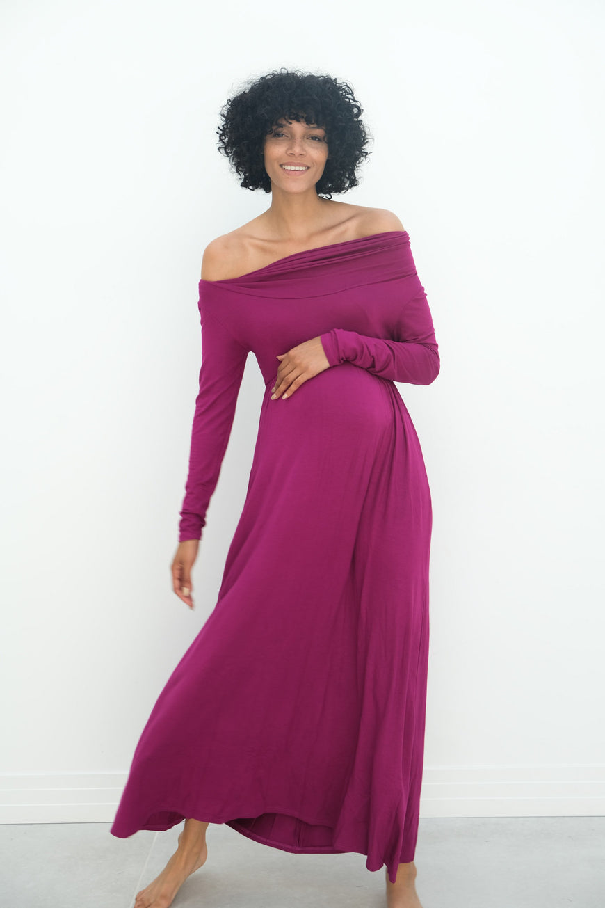 Delaney | Maternity Maxi Strapless Dress with Long Sleeves