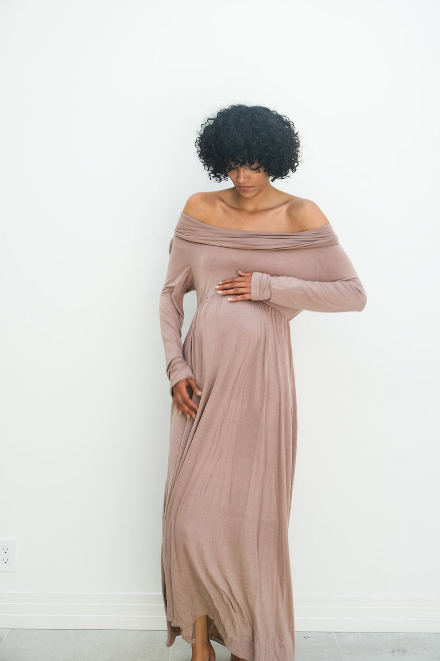 Delaney | Maternity Maxi Strapless Dress with Long Sleeves