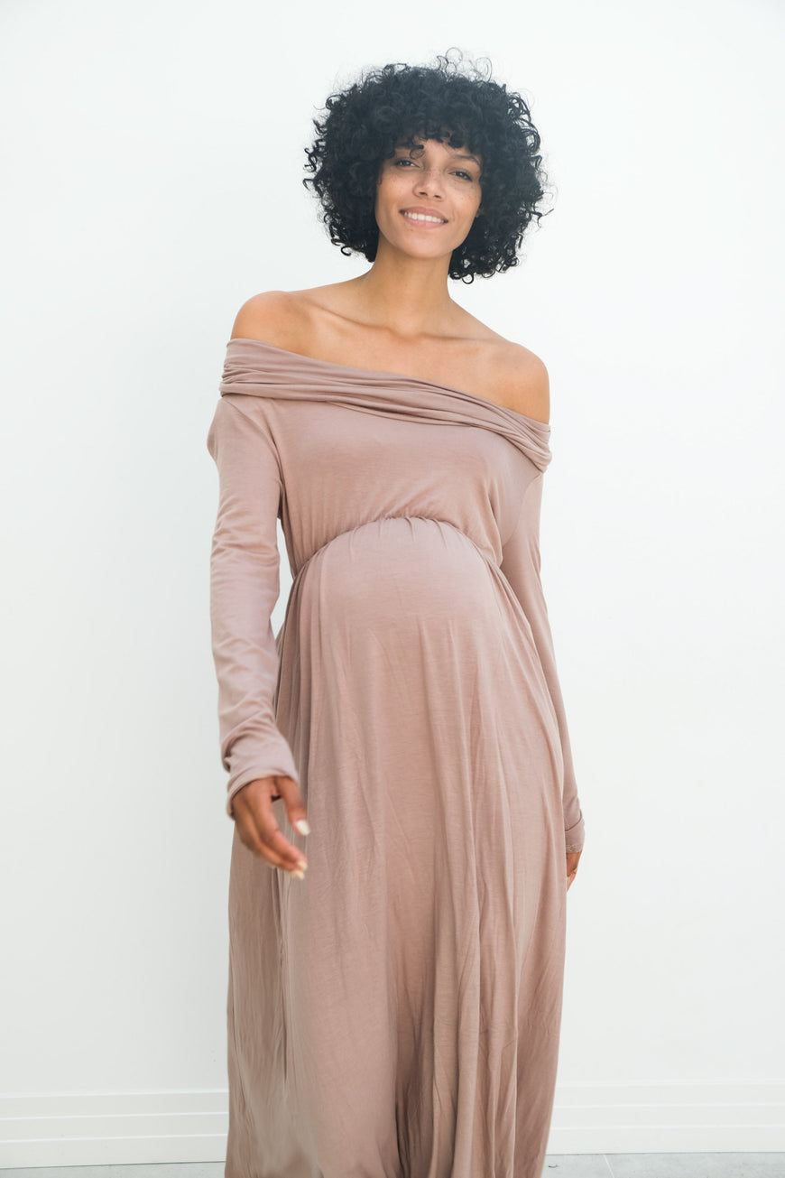 Delaney | Maternity Maxi Strapless Dress with Long Sleeves