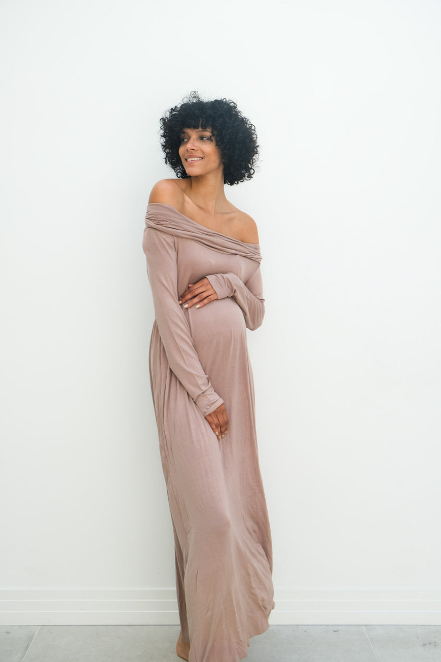 Delaney | Maternity Maxi Strapless Dress with Long Sleeves