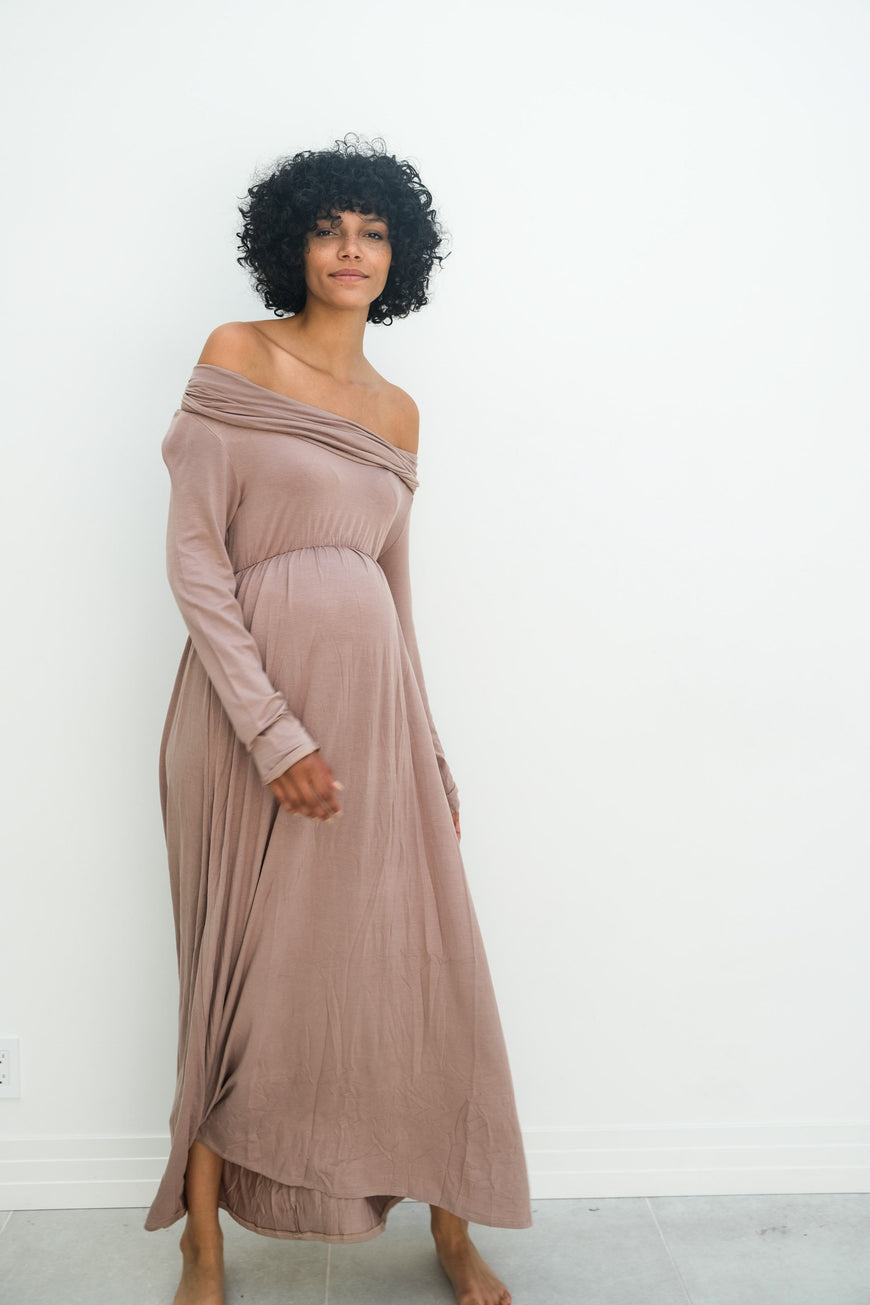 Delaney | Maternity Maxi Strapless Dress with Long Sleeves