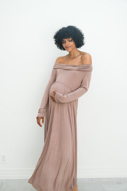 Delaney | Maternity Maxi Strapless Dress with Long Sleeves