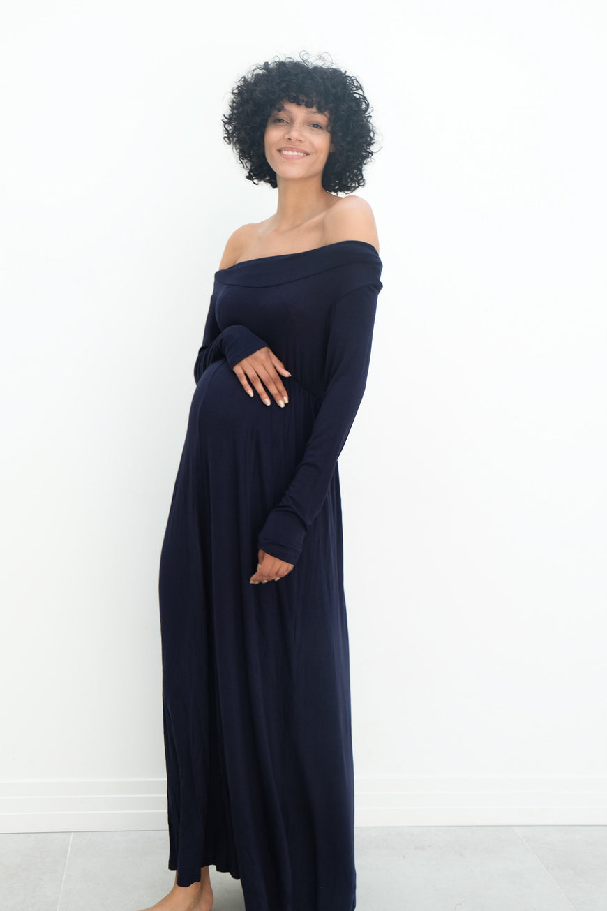 Delaney | Maternity Maxi Strapless Dress with Long Sleeves
