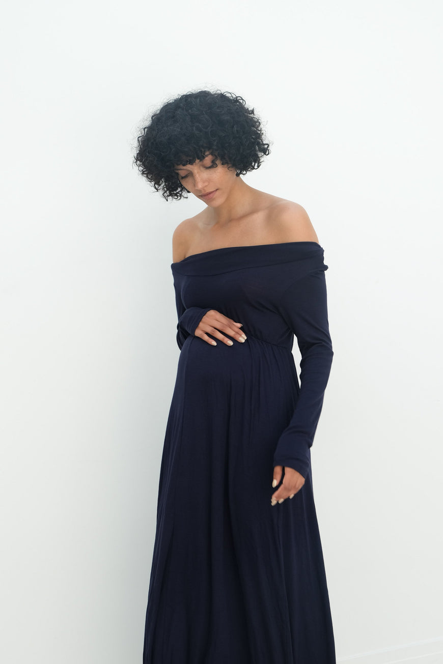 Delaney | Maternity Maxi Strapless Dress with Long Sleeves
