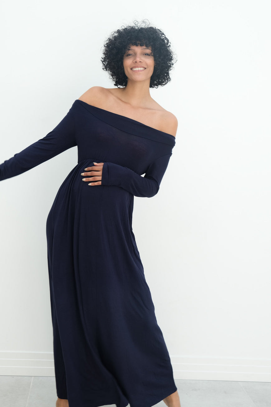 Delaney | Maternity Maxi Strapless Dress with Long Sleeves