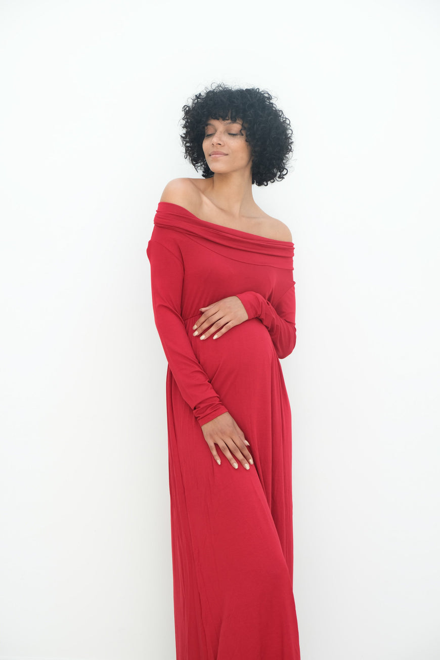 Delaney | Maternity Maxi Strapless Dress with Long Sleeves
