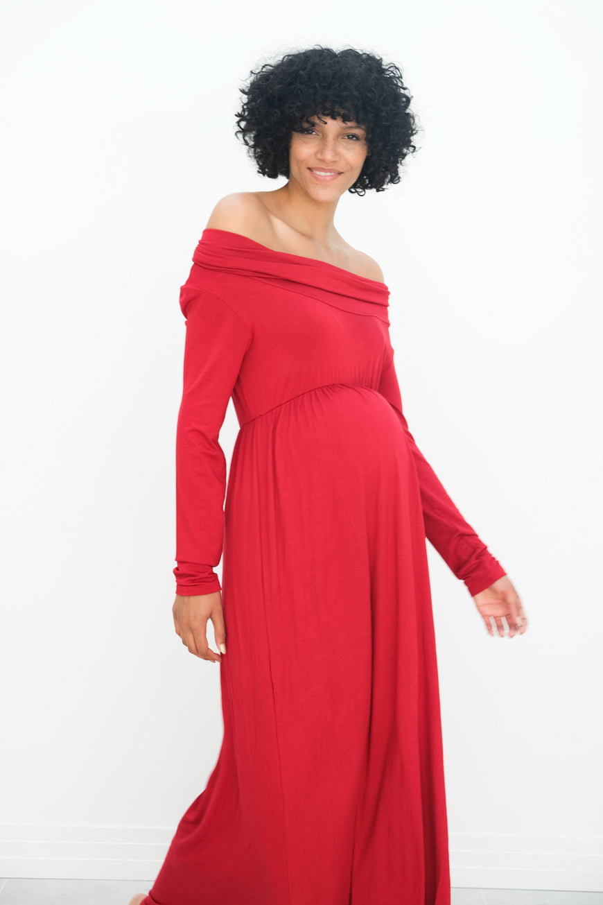 Delaney | Maternity Maxi Strapless Dress with Long Sleeves