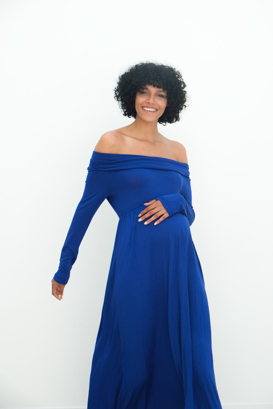 Delaney | Maternity Maxi Strapless Dress with Long Sleeves